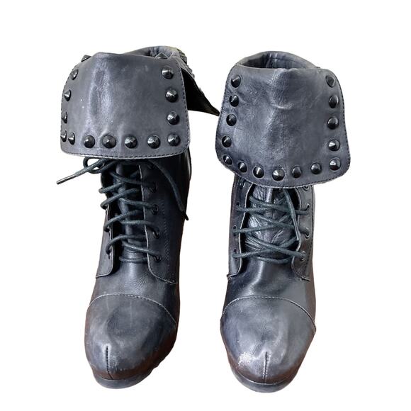 Bronx Black Distressed Leather Renna Gade Studded Stiletto Bootie Size 10 - Picture 11 of 13